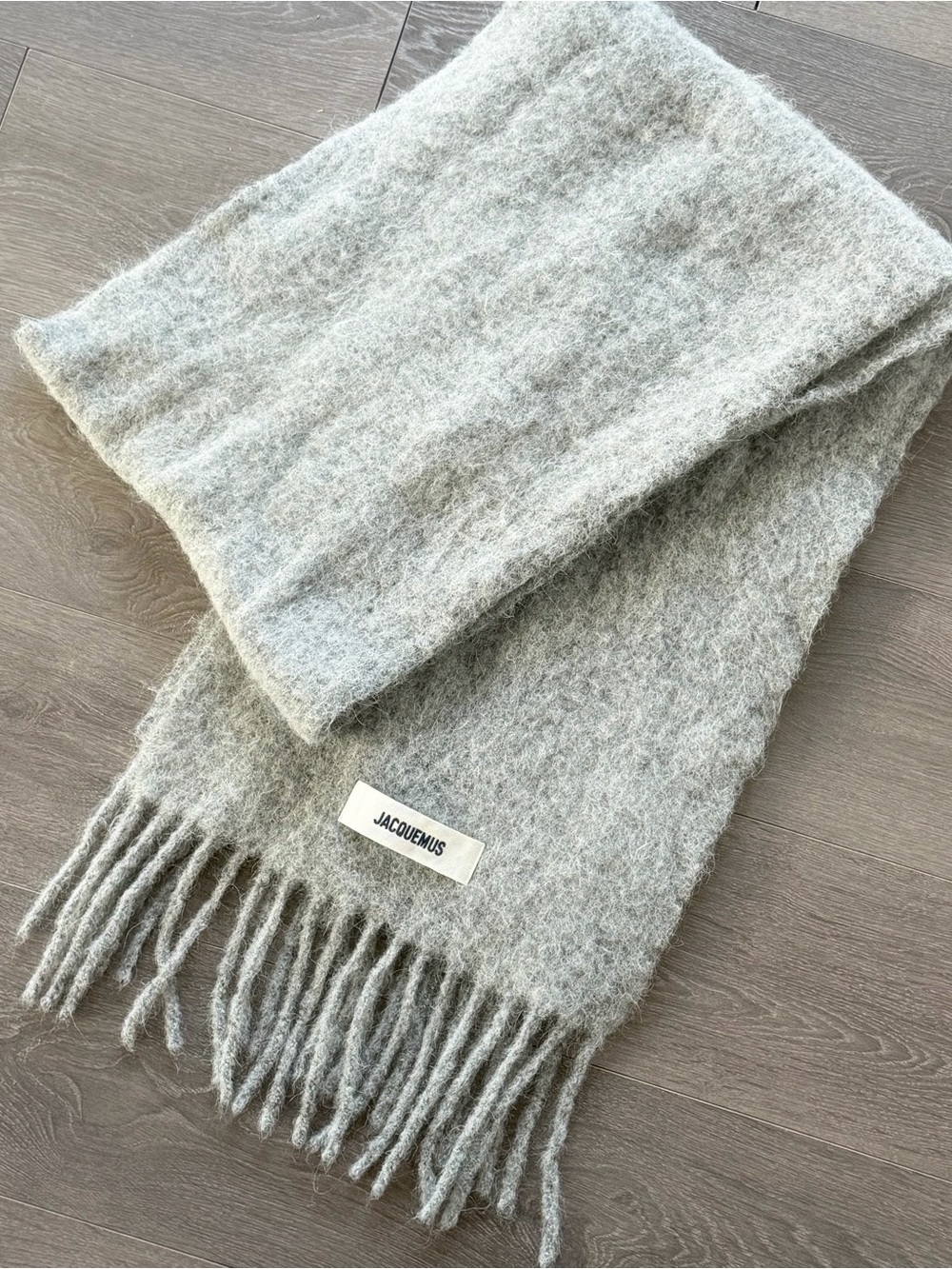 Jacquemus Heather Gray Fringed Mohair Scarf